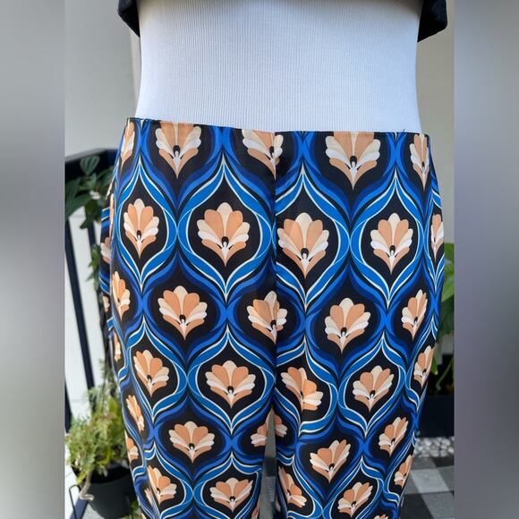 Mango 70's Printed Slightly  Flared Pants in Blue, US L - Picture 7 of 14